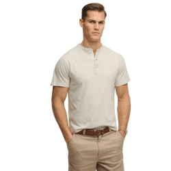 Superdry Men's Classic Cotton Lin Short Sleeve Grandad - Natural Ecru