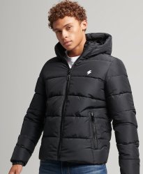 Superdry Hooded Sports Puffer Jacket - Black