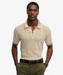 Superdry Men's Knitted Texture Short Sleeve Polo - Oatmeal Beige