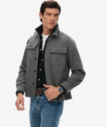 Superdry Men's Merchant Herringbone Overshirt - Mono Herringbone
