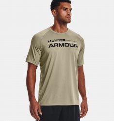 Under Armour Men's Tech 2.0 Wordmark Short Sleeve - Khaki Gray