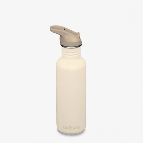 Klean Kanteen Classic 800ml med Flip Seal Sportkork och sugrör - White Cap Grey