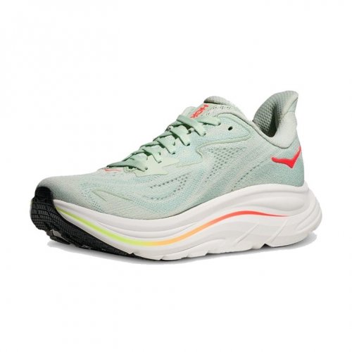 Hoka Women Clifton 10 Wide - Sea Glass / Neon Flame