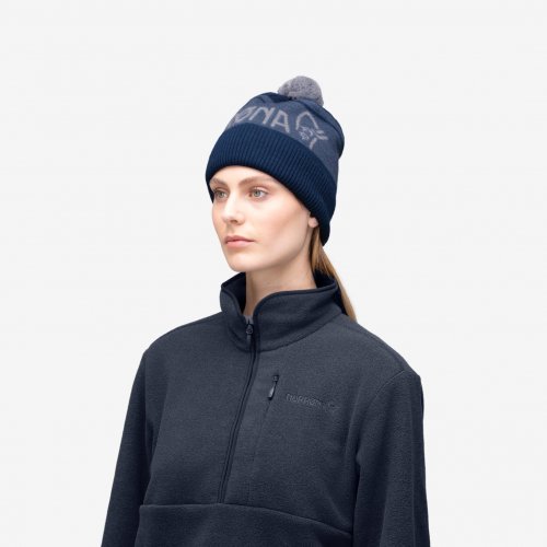Norrøna /29 Heavy MerinoUll Logo Pom Beanie - Indigo Night Melange