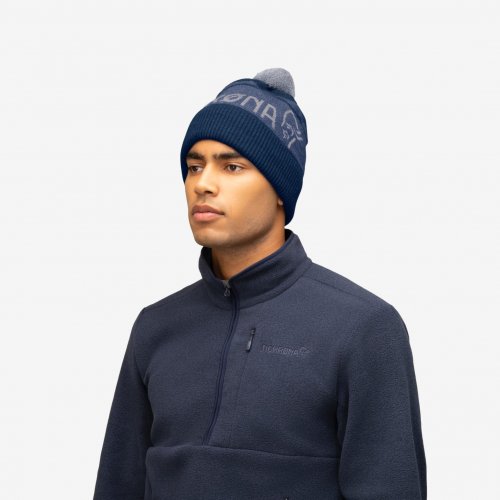 Norrøna /29 Heavy MerinoUll Logo Pom Beanie - Indigo Night Melange
