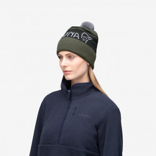 Norrøna /29 Heavy MerinoUll Logo Pom Beanie - Olive Night Melange