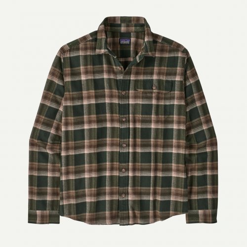Patagonia Men's Long-Sleeved Lightweight Fjord Flannel Shirt - Cozy Cabin: Treeline Green