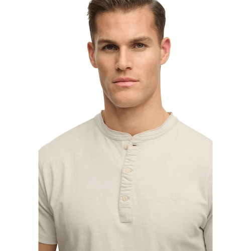 Superdry Men's Classic Cotton Lin Short Sleeve Grandad - Natural Ecru