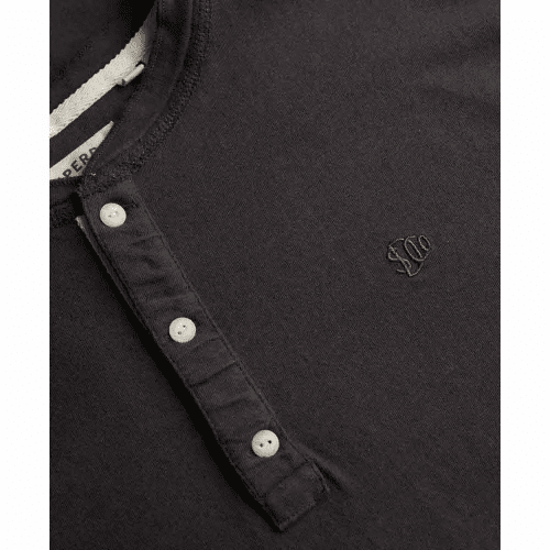 Superdry Men's Classic Cotton Lin Short Sleeve Grandad - Dark Charcoal