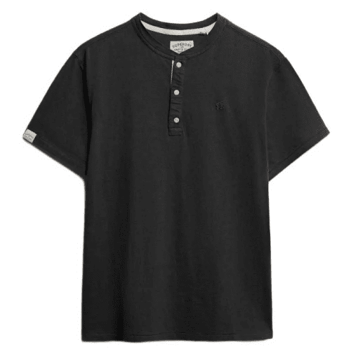 Superdry Men's Classic Cotton Lin Short Sleeve Grandad - Dark Charcoal