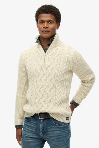 Superdry Men's Jacob Cable Knit Half Zip - Ecru
