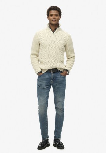 Superdry Men's Jacob Cable Knit Half Zip - Ecru