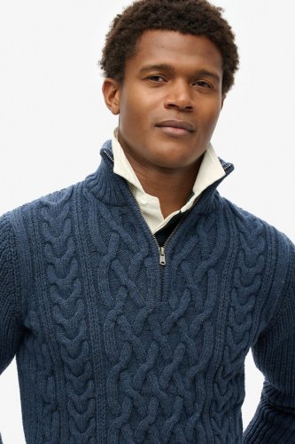 Superdry Men's Jacob Cable Knit Half Zip - Indigo