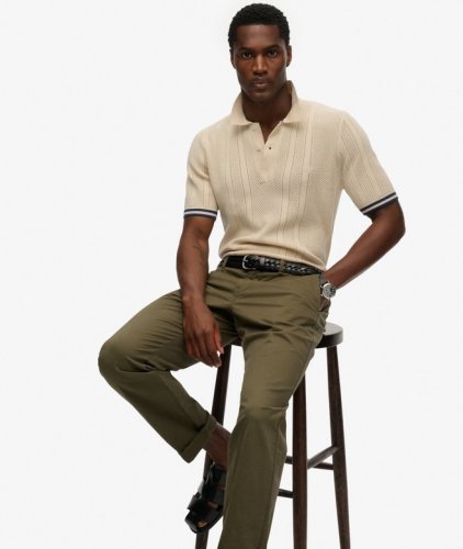 Superdry Men's Knitted Texture Short Sleeve Polo - Oatmeal Beige