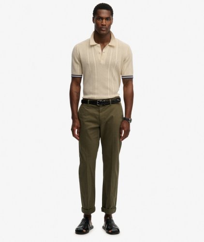 Superdry Men's Knitted Texture Short Sleeve Polo - Oatmeal Beige