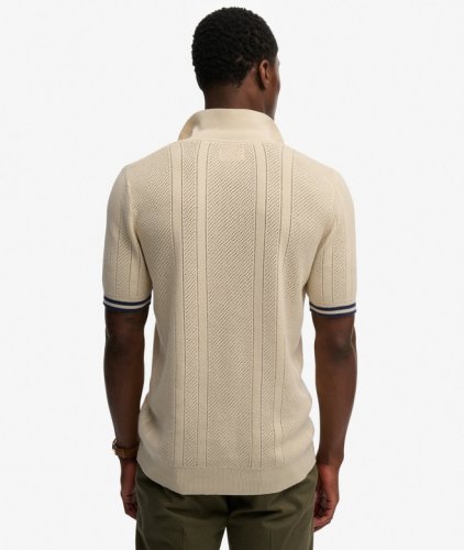 Superdry Men's Knitted Texture Short Sleeve Polo - Oatmeal Beige