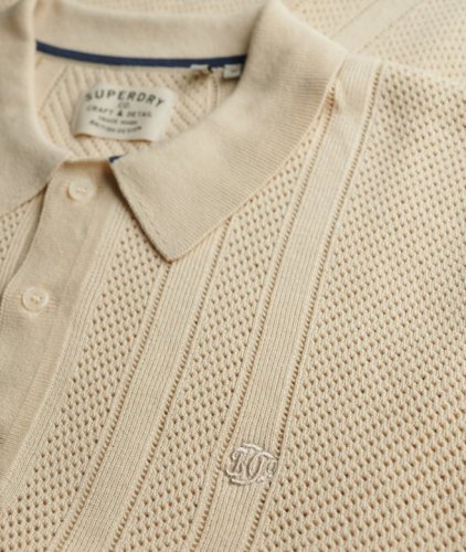 Superdry Men's Knitted Texture Short Sleeve Polo - Oatmeal Beige