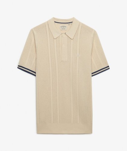 Superdry Men's Knitted Texture Short Sleeve Polo - Oatmeal Beige