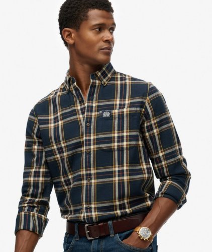 Superdry Men's Long Sleeve Cotton Lumberjack Shirt - Bryce Check Navy