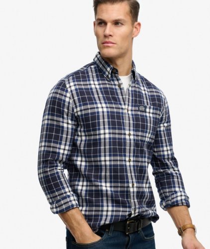 Superdry Men's Long Sleeve Cotton Lumberjack Shirt - Hampton Check Blue