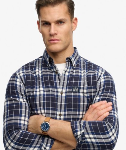 Superdry Men's Long Sleeve Cotton Lumberjack Shirt - Hampton Check Blue
