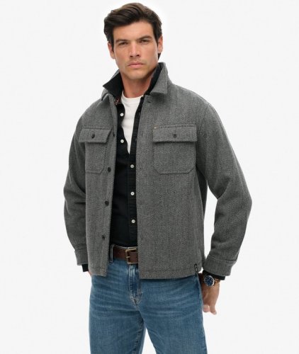 Superdry Men's Merchant Herringbone Overshirt - Mono Herringbone