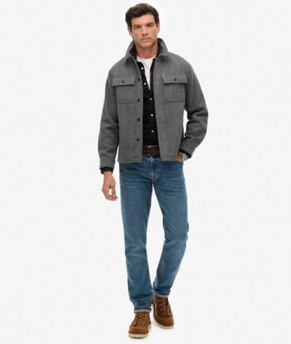 Superdry Men's Merchant Herringbone Overshirt - Mono Herringbone