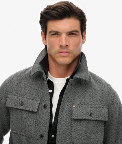 Superdry Men's Merchant Herringbone Overshirt - Mono Herringbone