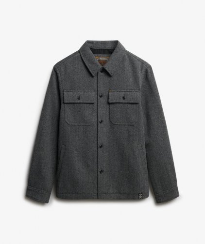 Superdry Men's Merchant Herringbone Overshirt - Mono Herringbone