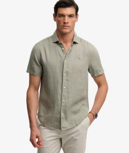Superdry Men's Riviera Short Sleeve Linen Shirt - Bay Green