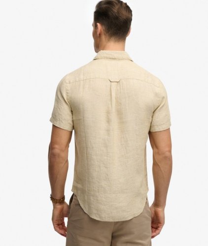 Superdry Men's Riviera Short Sleeve Linen Shirt - Tan Chambray
