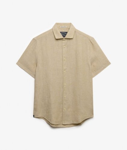 Superdry Men's Riviera Short Sleeve Linen Shirt - Tan Chambray